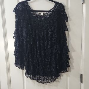 Boston Proper Black Crochet Lace Top M/L